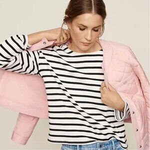 NWT Ann Taylor Weekend White Ivory/Navy Long Sleeve Striped Luxury Top Size XS